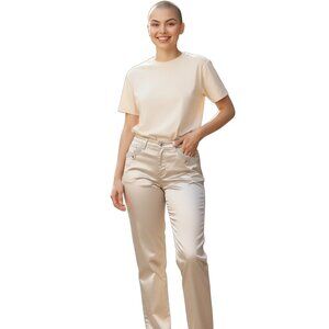 Charmed Womens XL Beige Embellished Pants With Rhinestone Detail & Button Closur